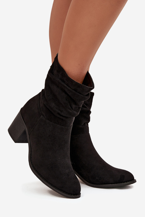 Women's ankle boots with ruching on heel S.Barski HY52-516 Black