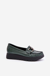 Leather Moccasins On Platform With Decoration Dark Green Zazoo 10141
