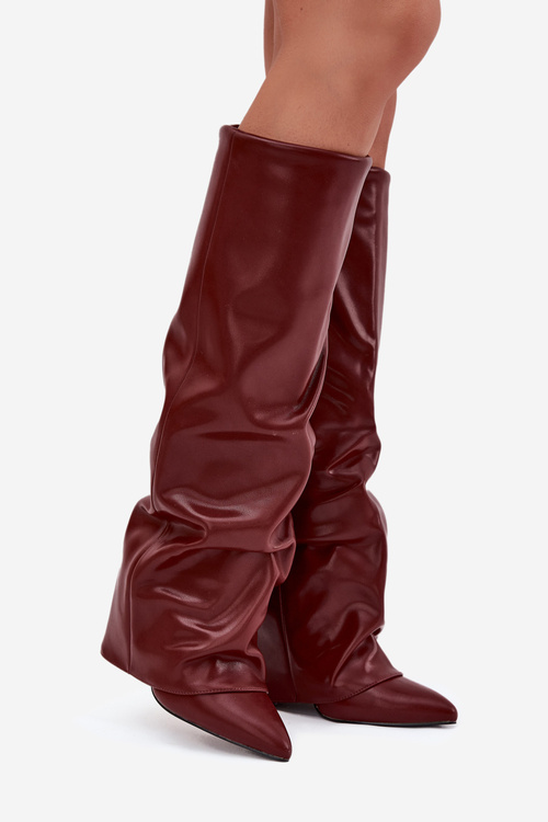 Insulated Women's Boots with Rolled Shaft on a Heel Bordeaux Elivira
