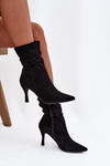 Women's Ankle Boots On Heel With Wrinkled Shaft Eco Suede Zipper Black Ulisse