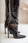 Lacquered Stiletto Boots With Golden Decoration Black Tistaria