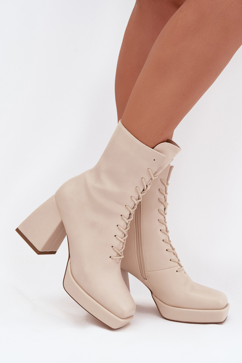 Women's Winter Boots On Heel With Lacing Light Beige Juvina