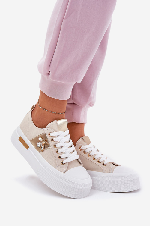 Women's Platform Sneakers With Decorative Detail Beige Annisae