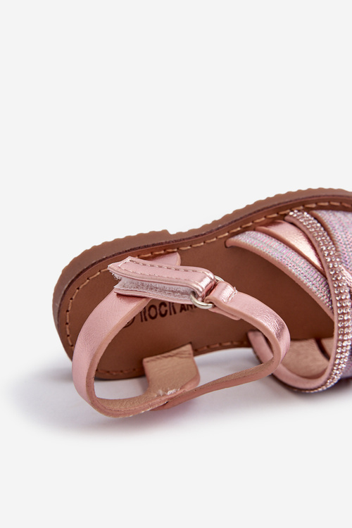 Błyszczące Dziecięce Sandałki Na Rzep Różowe Delphina