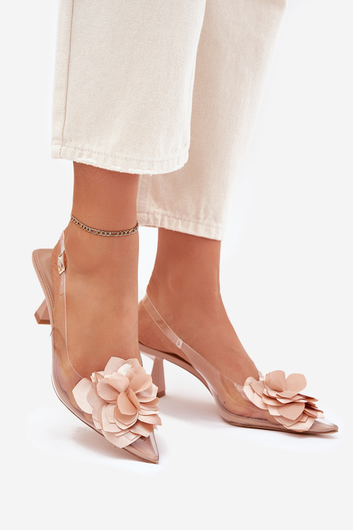 Transparent High Heels With Decorative Flower Nude Risalie