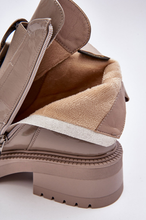 Botki Damskie Lakierowane Ozdoba S.Barski MR870-53 Beżowe