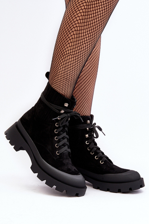 Women's Lace-up Trapery Boots Black Gordts