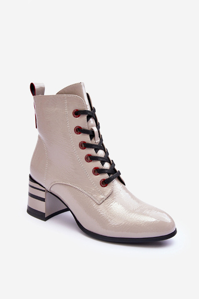 Lacquered Boots on Heel SBarski MR870-49 Light Gray