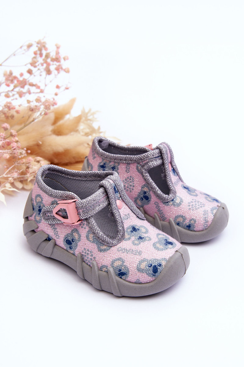 Buty Papcie Befado Błyszczące 110P474 Szaro-Różowe
