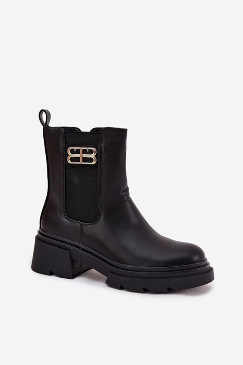 Women's ankle boots with gold detail insulated black Serene
