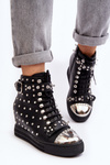 Women's boots adorned with jet on wedge Lu Boo black