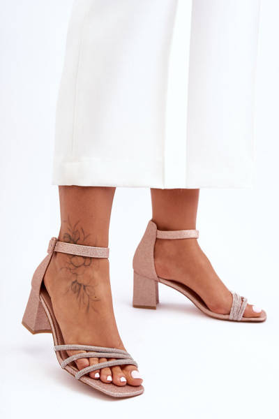 Shiny Heeled Sandals Beige Enenor