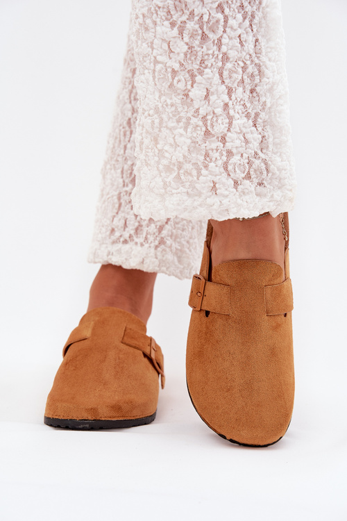 Ladies Clogs and On Cork Platform With Buckle Camel Klarae