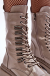 Women's Glossy Lace-Up Ankle Boots Dark Beige SBarski MR870-72