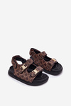 Children's Sandals With Velcro And Golden Details Brown Cavina