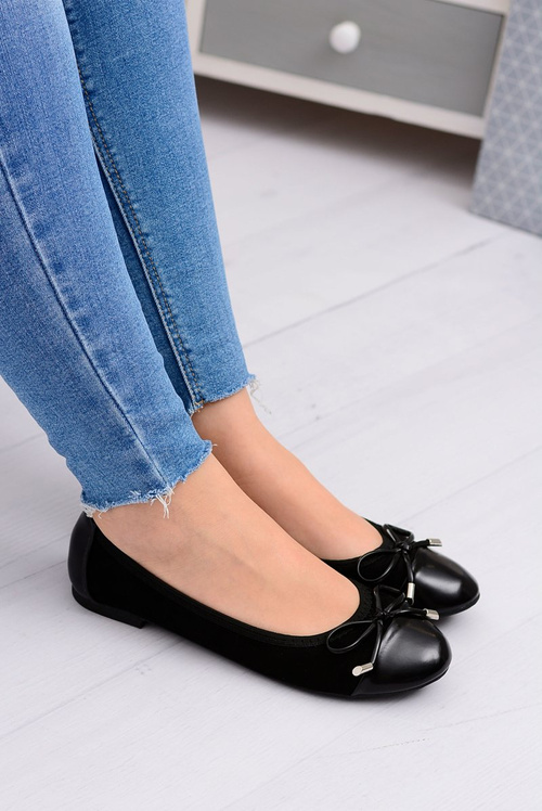 Mobi Black Suede Ballerinas With Bowtie