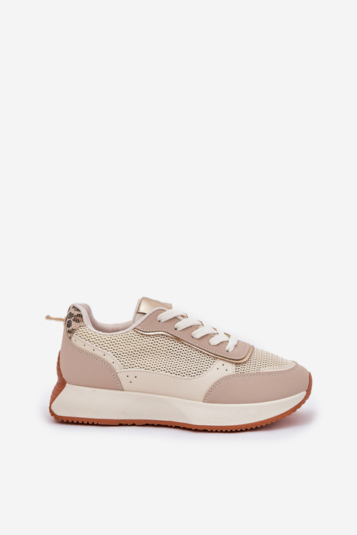 Ladies Sports Shoes With Mesh On Platform Beige Poova