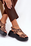 Women's Sandals With Leopard Print On Platform Eco Suede Brown Karonia