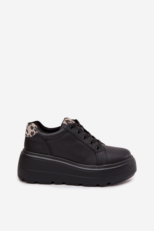 Leather Women's Sneakers On Platform Leopard Vinceza 89144 Black