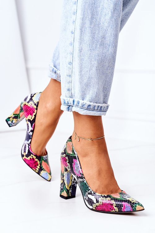 Leather Pumps With A Snake Pattern Lewski Shoes 2453 Colorful