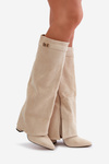 Women's Eco Suede Boots With Rolled Top On Heel Beige Bralise