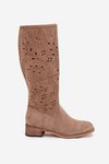 Damskie Kozaki Ażurowe Na Klocku Beżowe Helinna