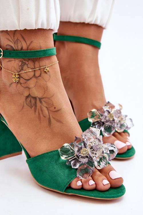 Elegant High Heel Sandals With Crystals Green Cameron
