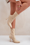 Fabric Stiletto Boots Light Beige Amune