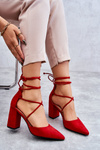 Classic Tied Suede Pumps Red Lucira