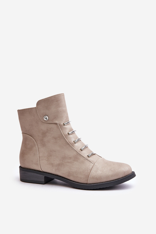 Warm Women's Ankle Boots with Flat Heel Beige Labise