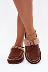 Women's slippers with fur and embroidery Brown Perivelle