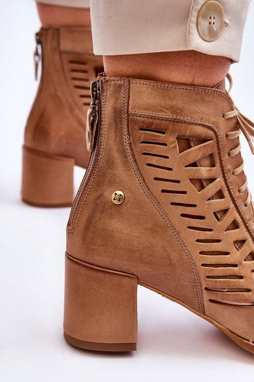 Leather Openwork Boots Maciejka 05508-10 Dark beige