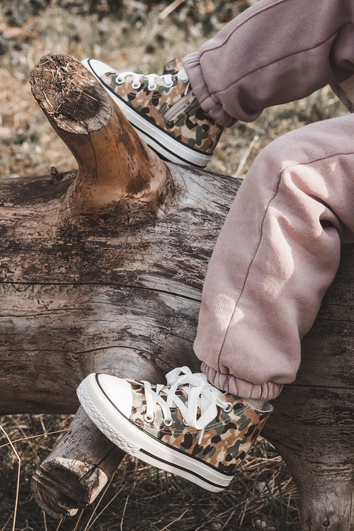 Children's High Sneakers With A Zipper Beige and green Filemon