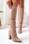 Insulated High Heel Knee Boots Beige Larissa