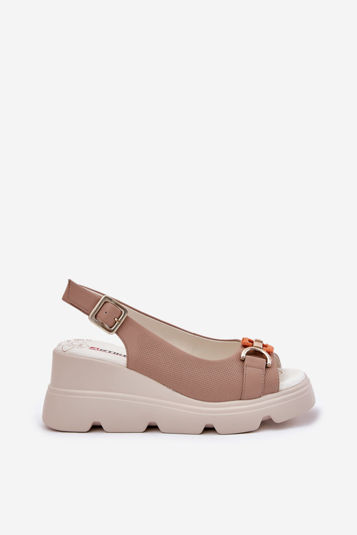 Leather Women's Wedge and Platform Sandals with Decoration Artiker 56C2208 Dark Beige