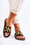 Classic Slip-On Slippers With Inscription Black and Gold Bahari
