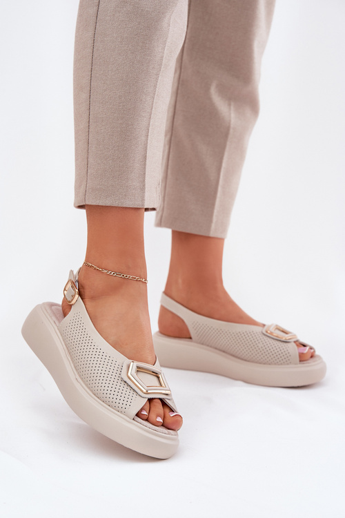 Ladies Leather Sandals With Decoration S.Barski LR51-786 Beige