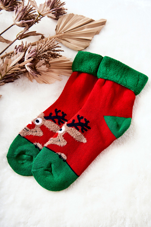 Christmas Socks Reindeer Red & Green