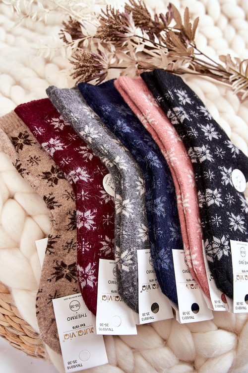 Women's Wool Socks In Snowflakes Black