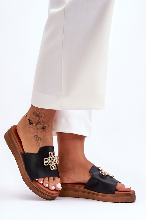 Leather Women's Platform Slippers with Black Azera