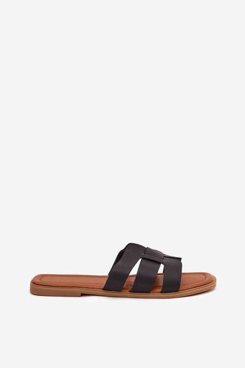 Damskie Klapki Eko Skóra Płaski Obcas Czarne Mirona