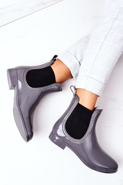Shiny Rubber Boots Galoshes Grey Umbrella