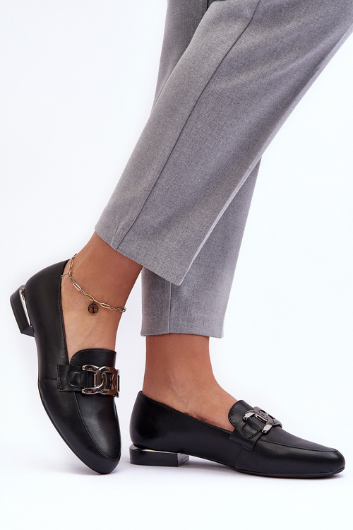 Mokasyny Damskie Z Ozdobą Czarne Camilena MK732