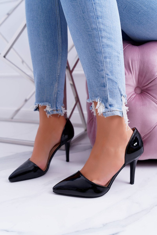 Szpilki damskie Czarne Lakierowane Wycięte Miss Eli