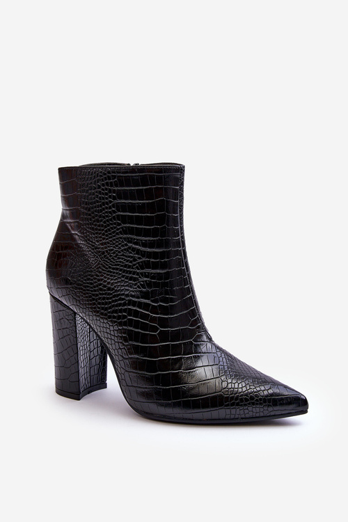 Snake Pattern Heel Boots Black Daldala