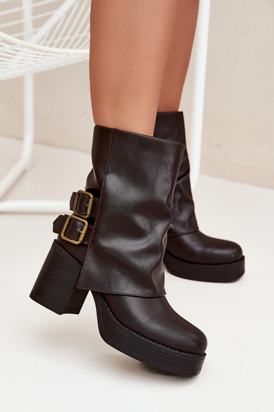 Women's Heeled Ankle Boots With Buckles Chocolate Marena