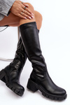 Women's Leather Ankle Boots with Low Massive Heel Black Nienna