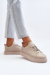 Women's Leather Sneakers with Beige Embellishments Dysuria