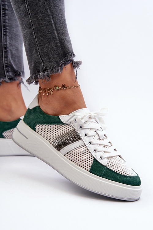 Buty Sportowe Skóra Zielono-Białe S.Barski D&A LR110