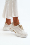Women's Leather Sneakers with Chunky White-Gold Sole Dzumati